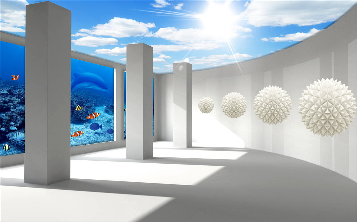 Carta da parati sfere di guglia che galleggiano nell'acquario