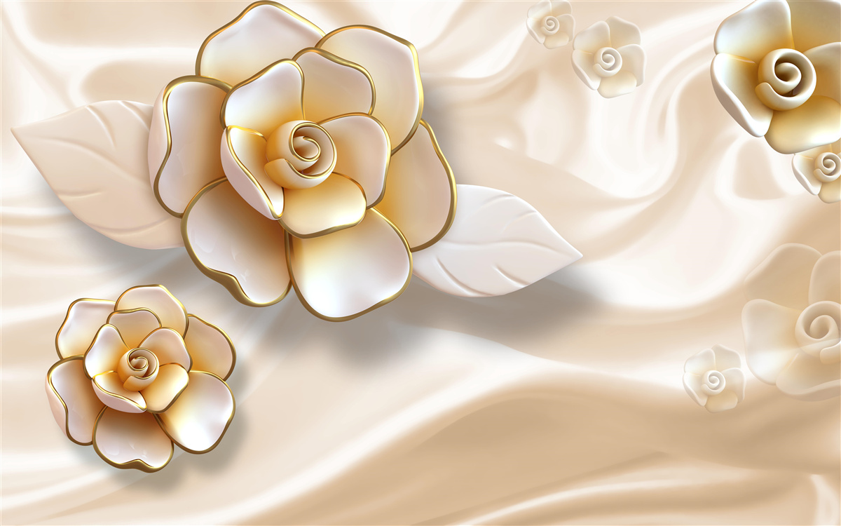 Carta da parati lussuose rose bianche con sfumature dorate