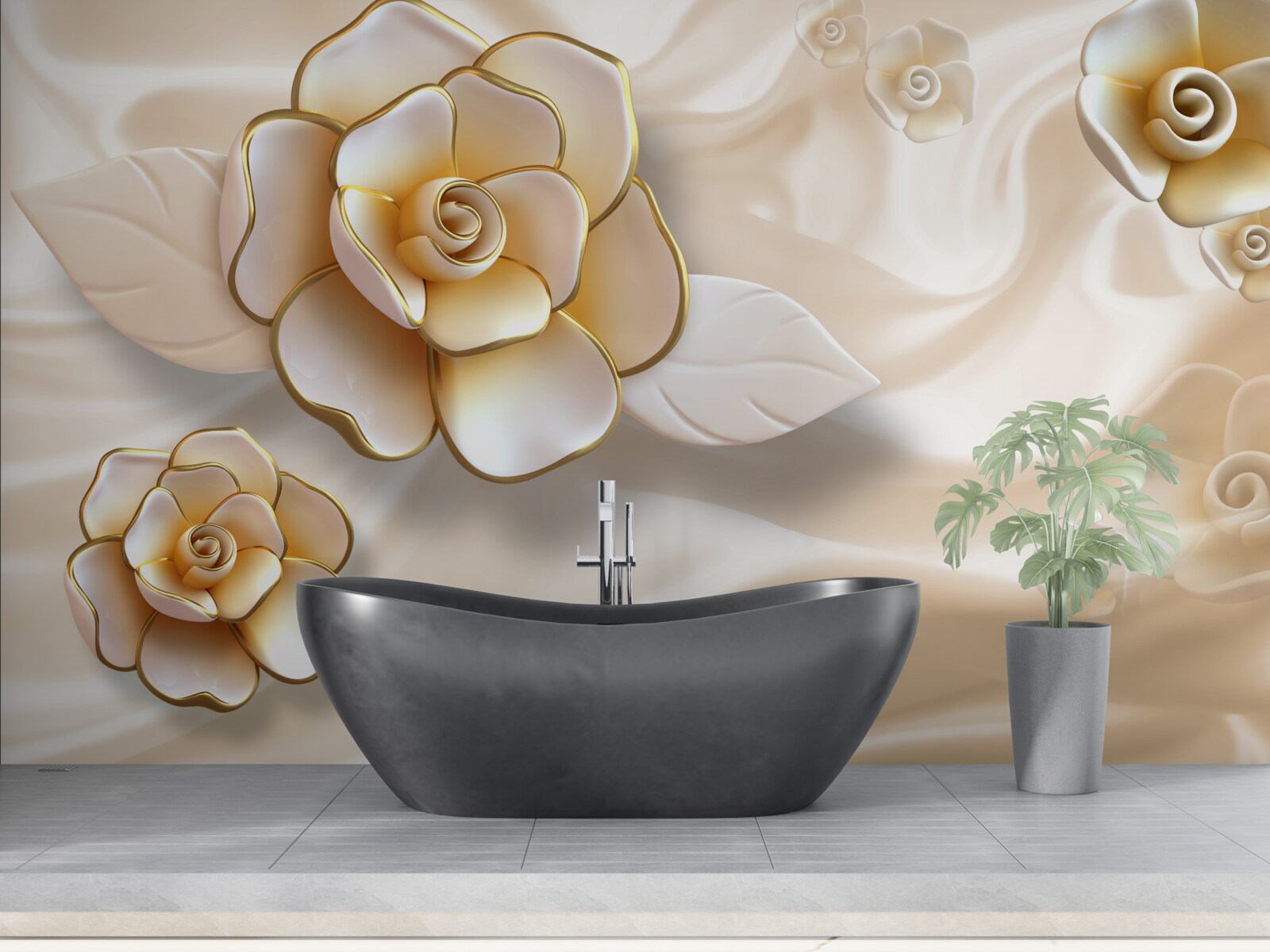 Carta da parati lussuose rose bianche con sfumature dorate