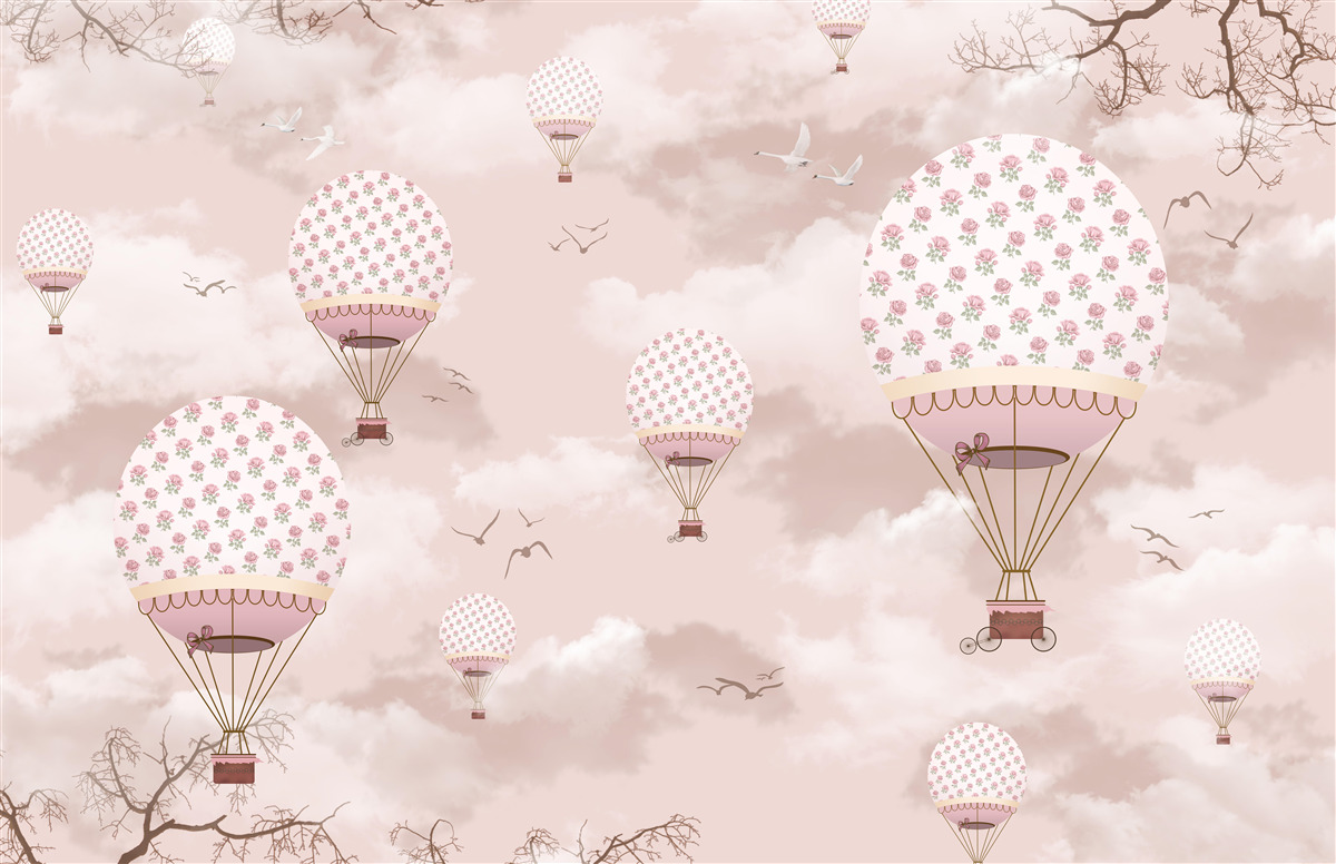 Carta da parati il cielo rosa è decorato con palloncini