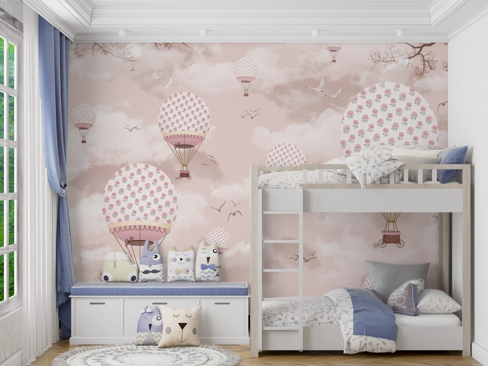 Carta da parati il cielo rosa è decorato con palloncini