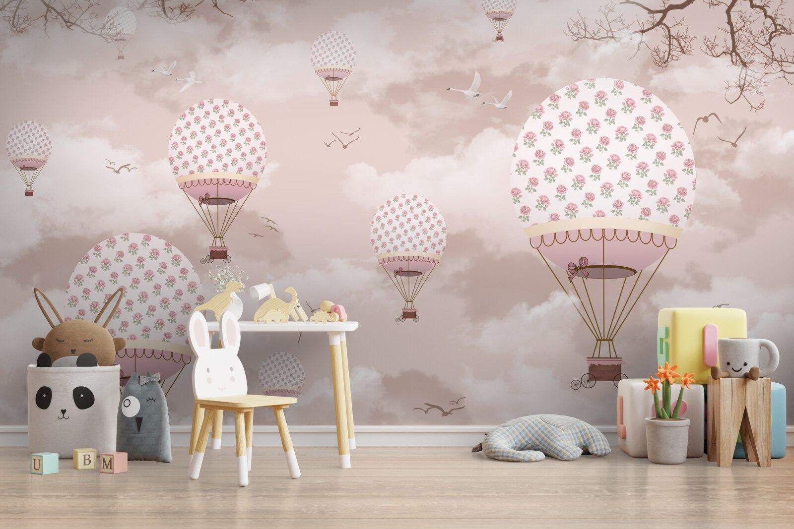Carta da parati il cielo rosa è decorato con palloncini