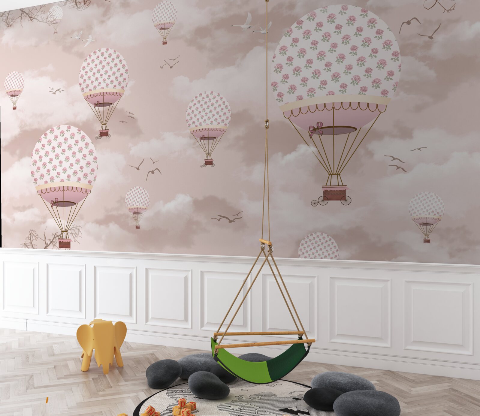 Carta da parati il cielo rosa è decorato con palloncini