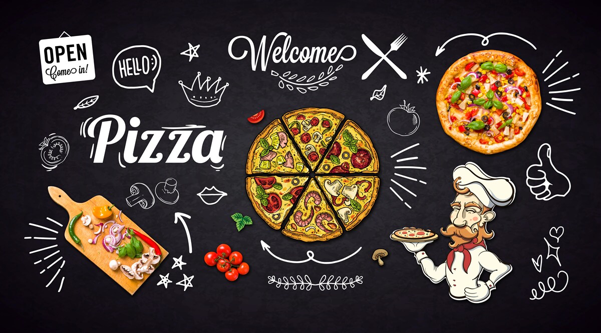 Carta da parati cucinare con la pizza