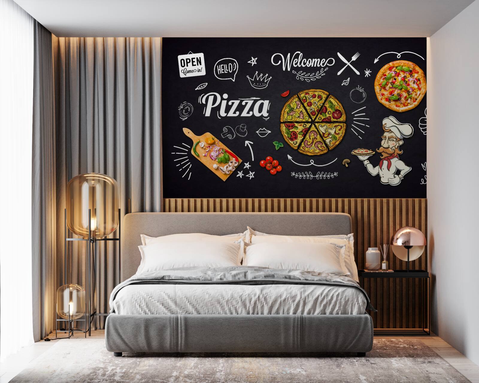 Carta da parati cucinare con la pizza
