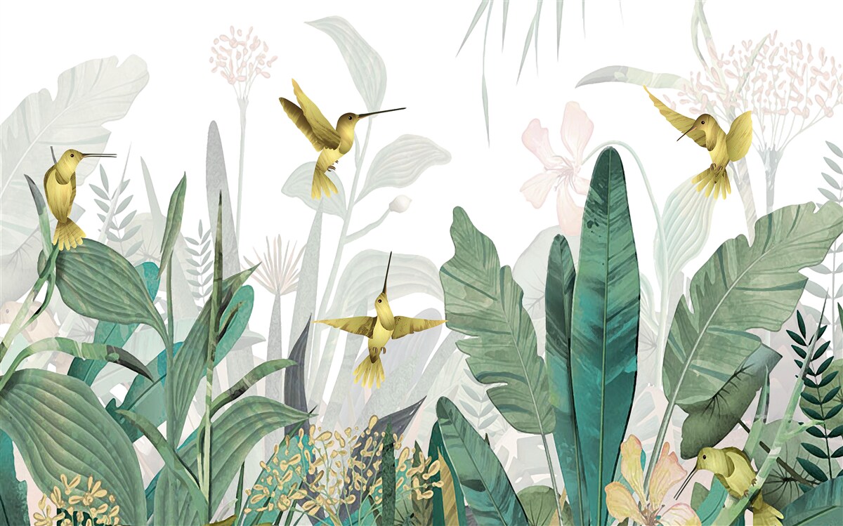 Carta da parati gruppo di colibrì ai tropici