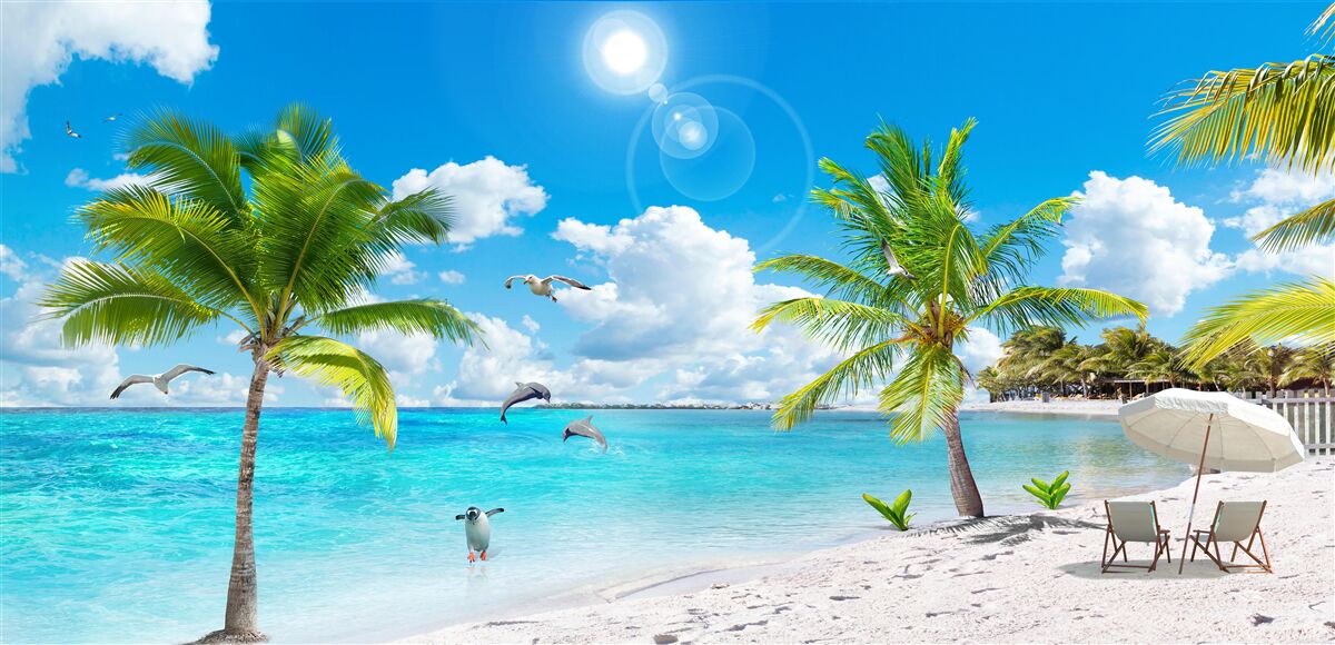 Carta da parati spiaggia con sabbia e palme