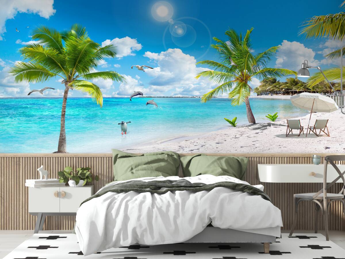 Carta da parati spiaggia con sabbia e palme