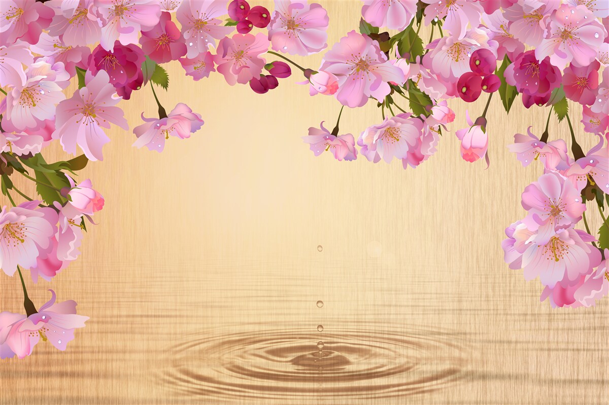 Carta da parati acqua sotto i fiori rosa