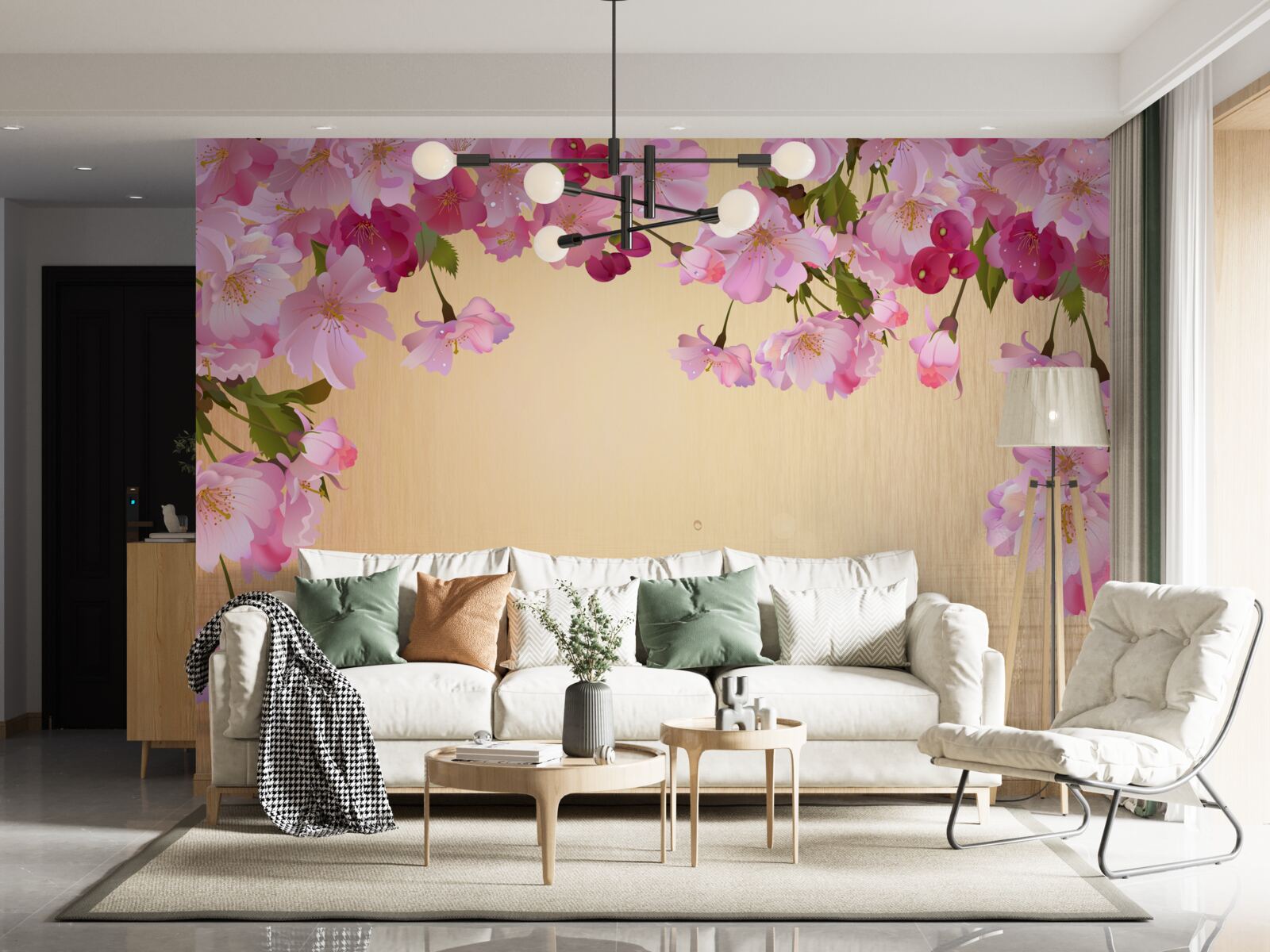 Carta da parati acqua sotto i fiori rosa