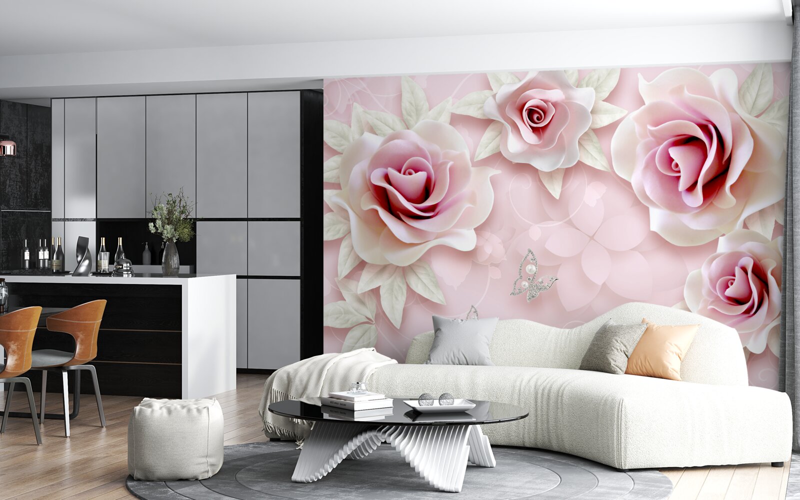 Carta da parati elegante rosa porcellana dai tenui toni lilla