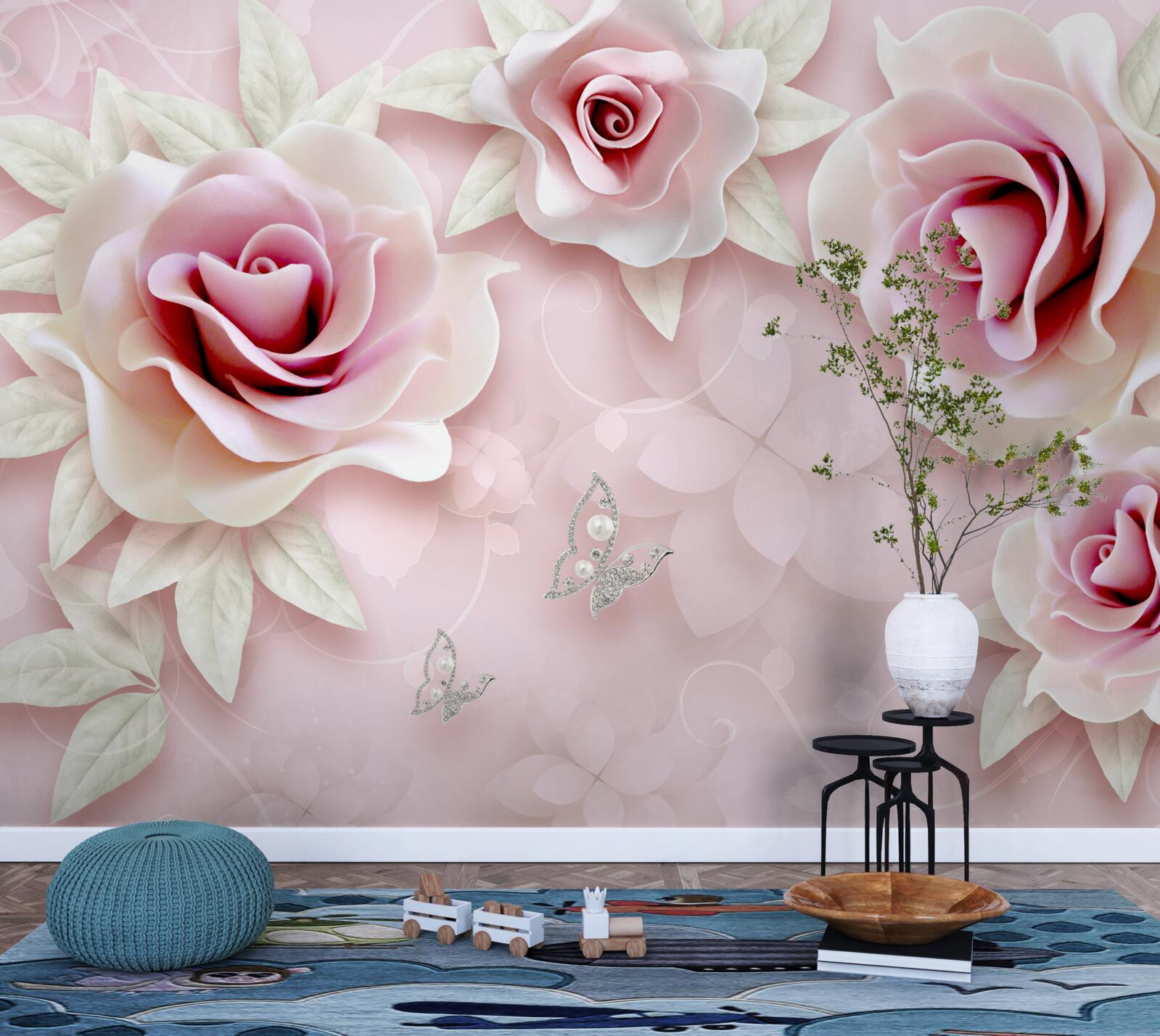 Carta da parati elegante rosa porcellana dai tenui toni lilla