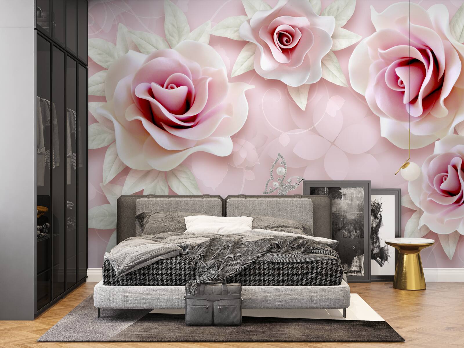 Carta da parati elegante rosa porcellana dai tenui toni lilla