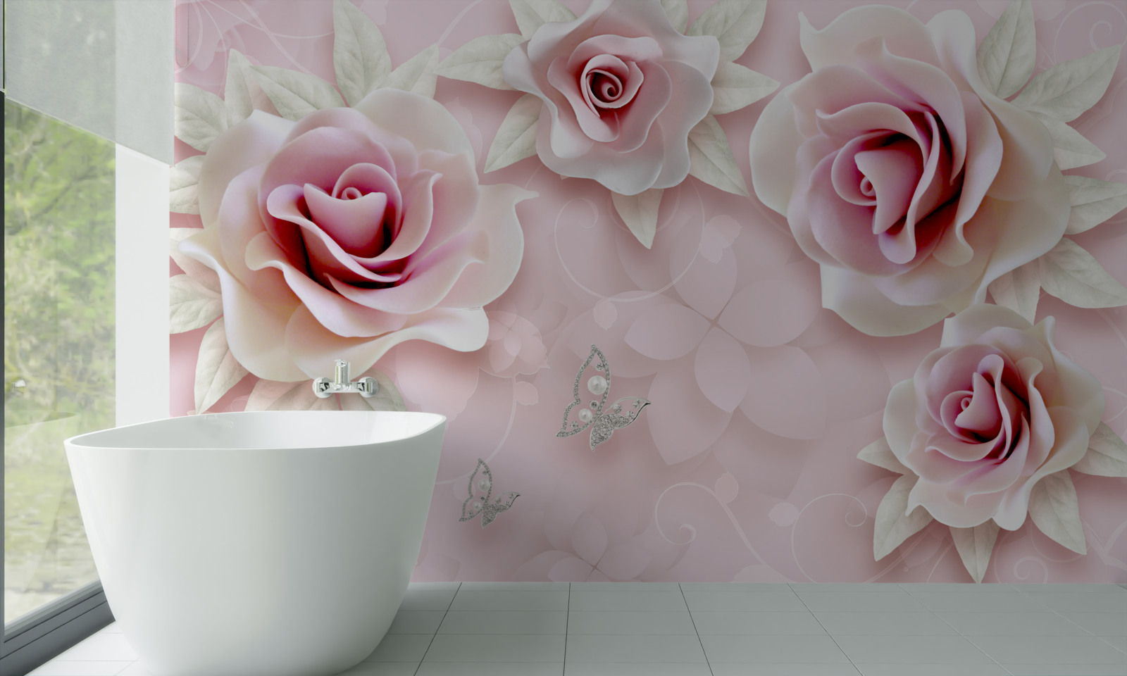 Carta da parati elegante rosa porcellana dai tenui toni lilla