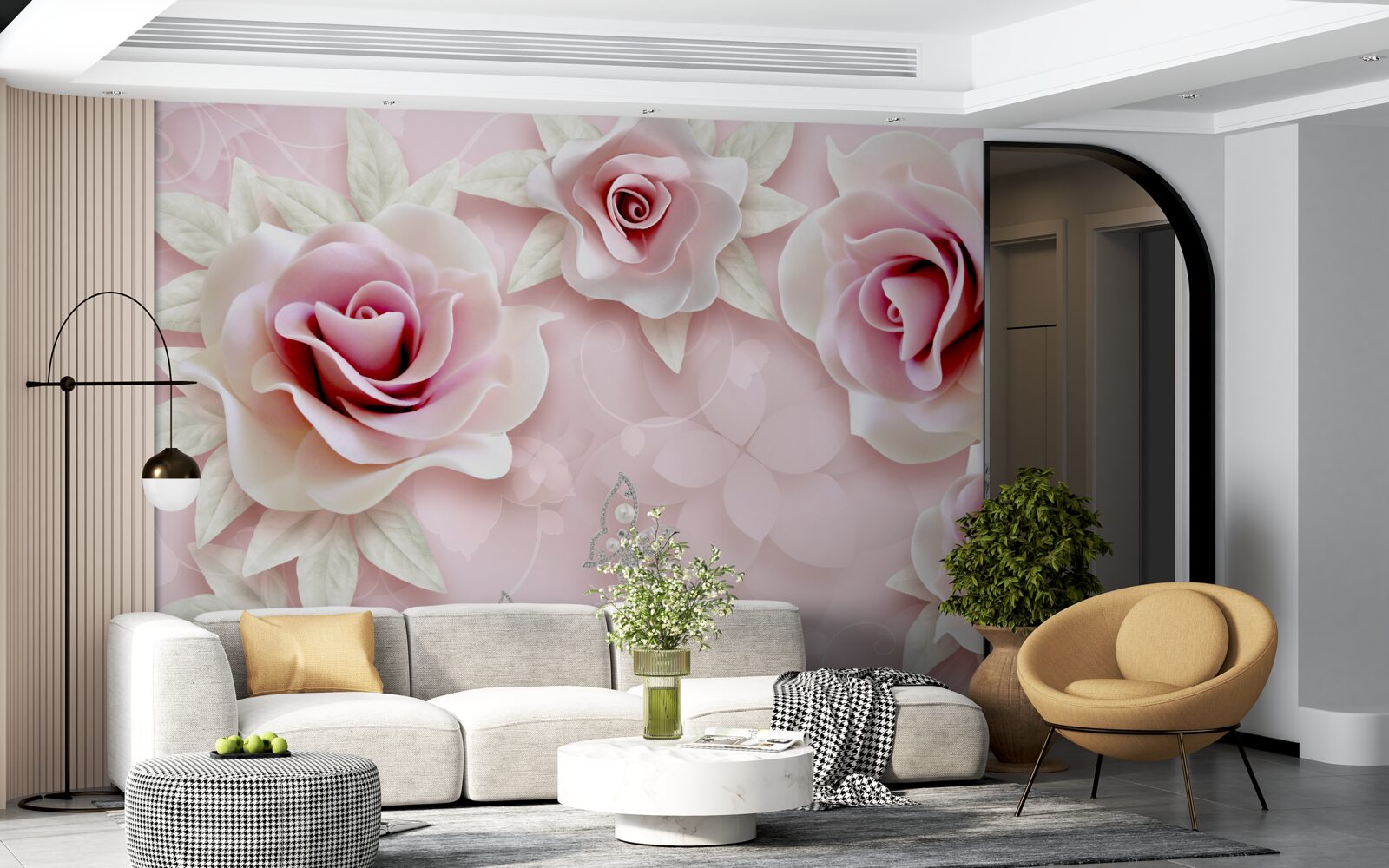 Carta da parati elegante rosa porcellana dai tenui toni lilla