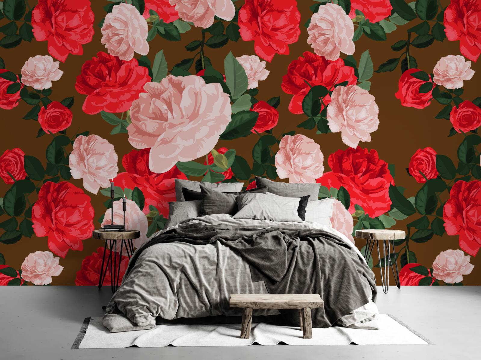 Carta da parati fiori di rosa rossi e rosa