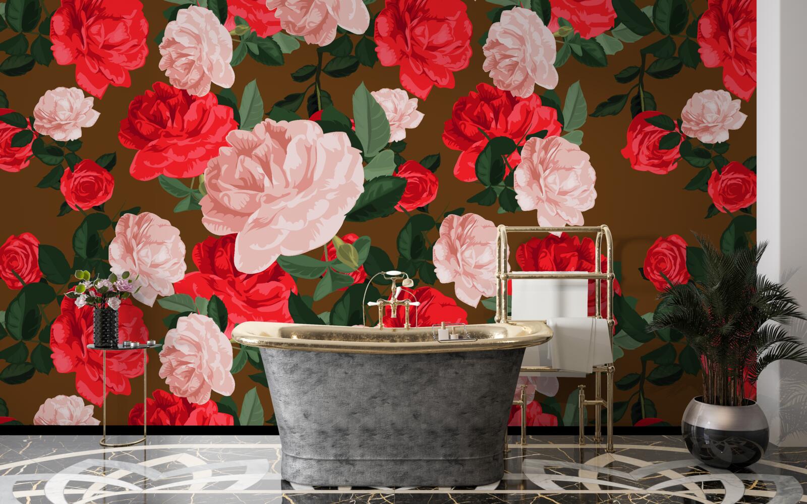 Carta da parati fiori di rosa rossi e rosa