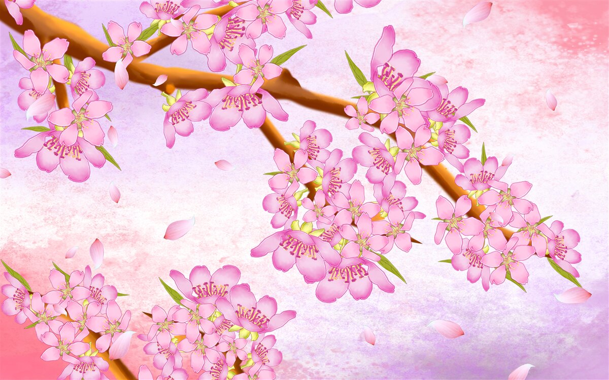 Carta da parati sui rami sbocciano bellissimi boccioli rosa