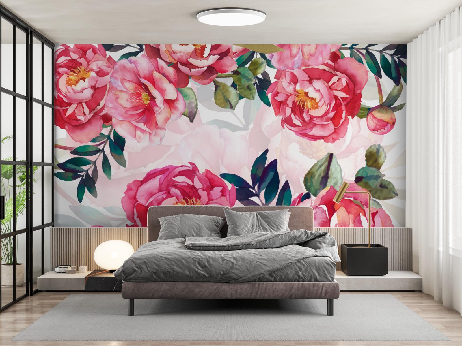 Carta da parati le peonie sono grandi e di colore scarlatto