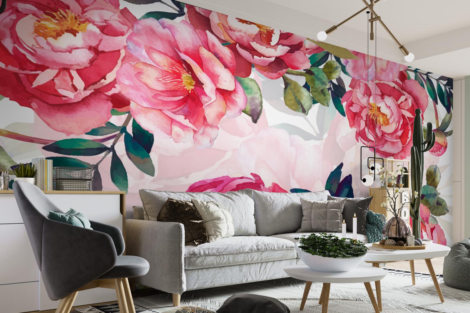 Carta da parati le peonie sono grandi e di colore scarlatto
