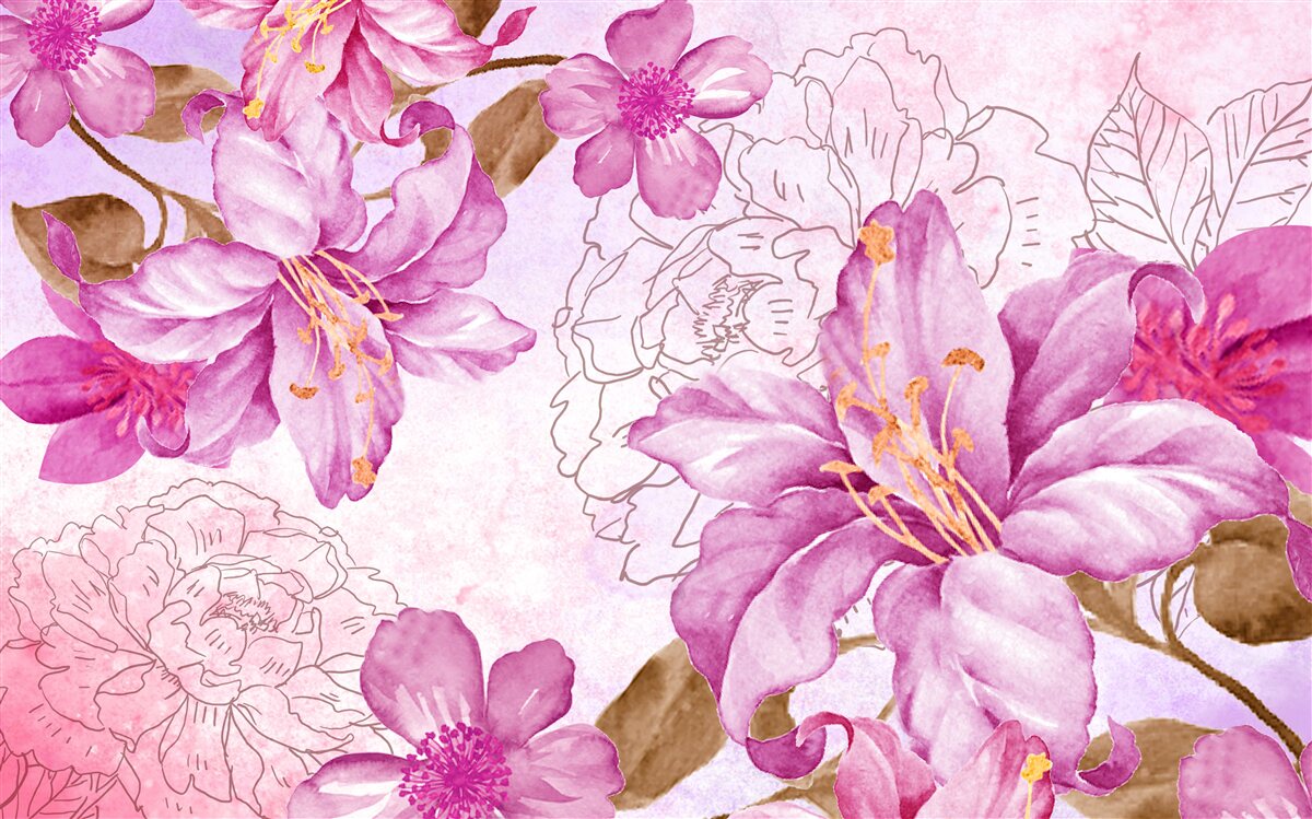 Carta da parati l'eleganza dei fiori in un'espressione astratta