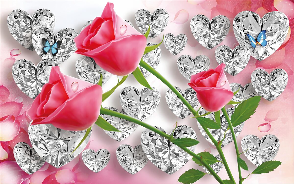 Carta da parati diamanti e rose rosse