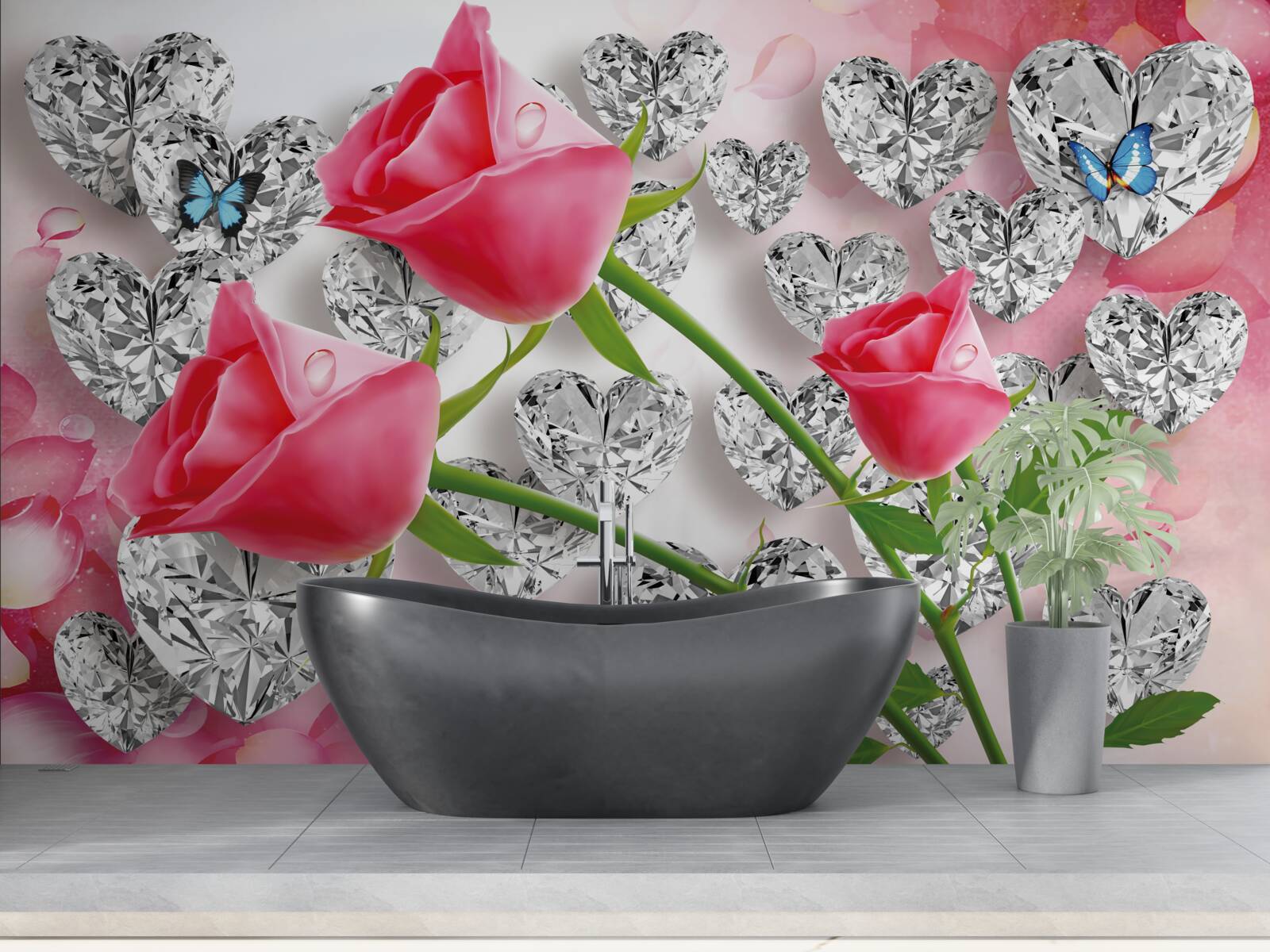 Carta da parati diamanti e rose rosse