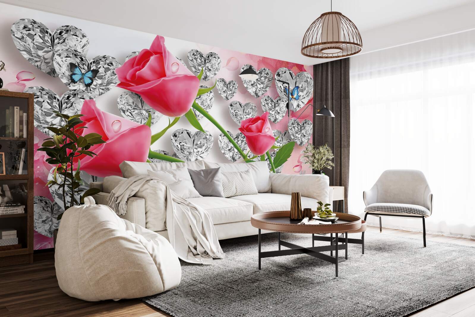 Carta da parati diamanti e rose rosse