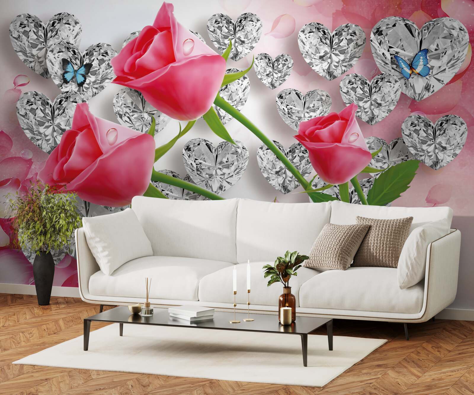 Carta da parati diamanti e rose rosse