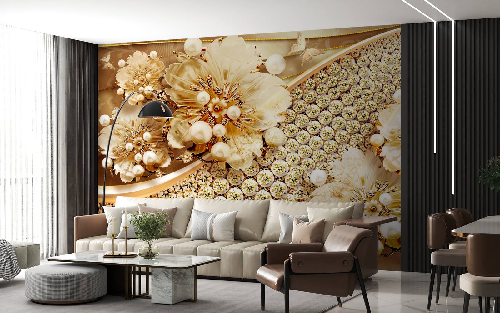 Carta da parati colori oro e perle dorate