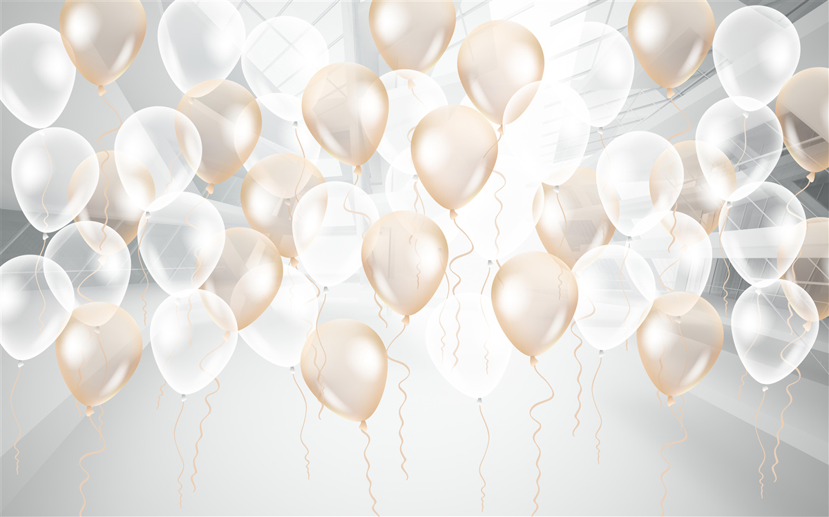 Carta da parati palloncini bianchi e oro