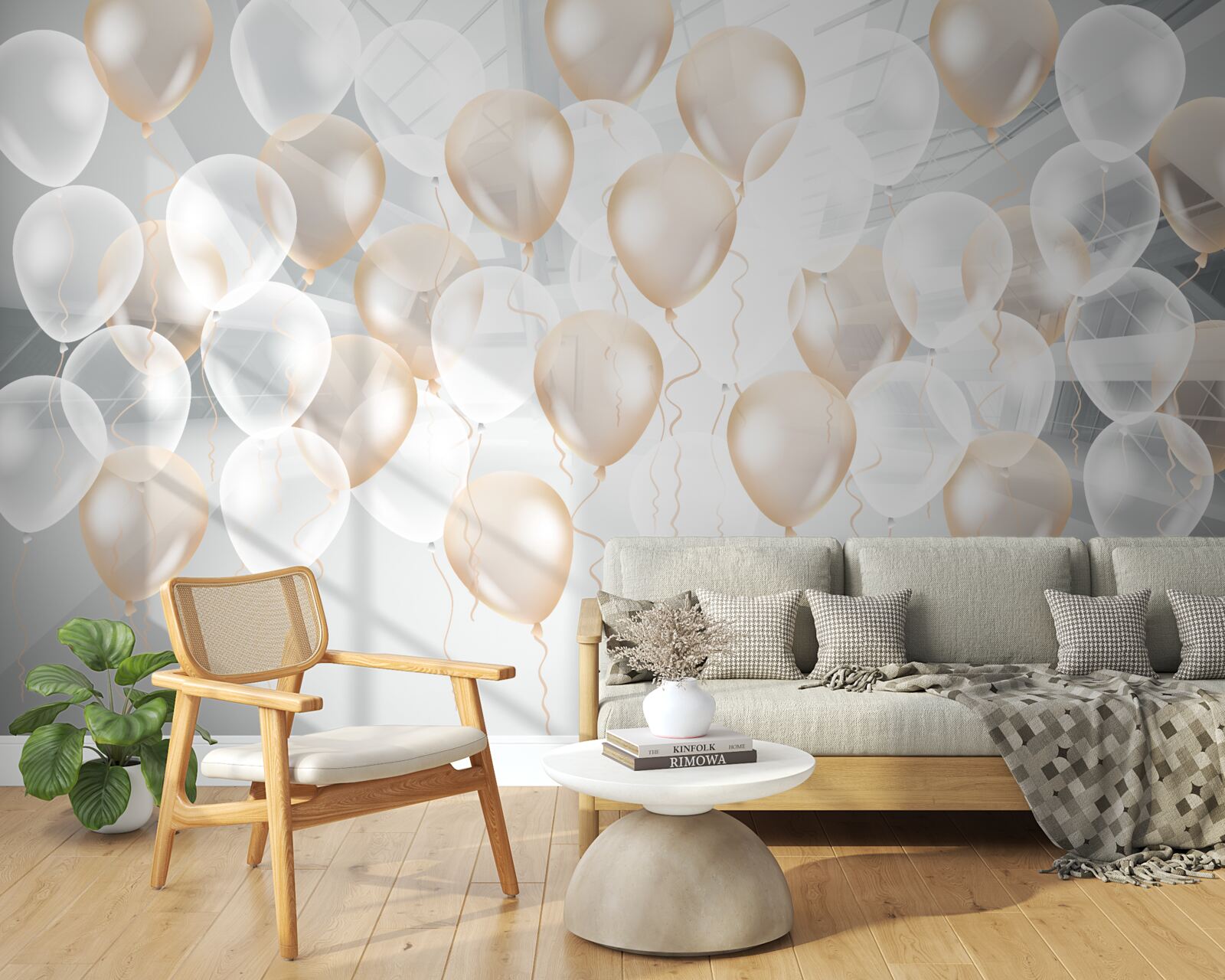 Carta da parati palloncini bianchi e oro