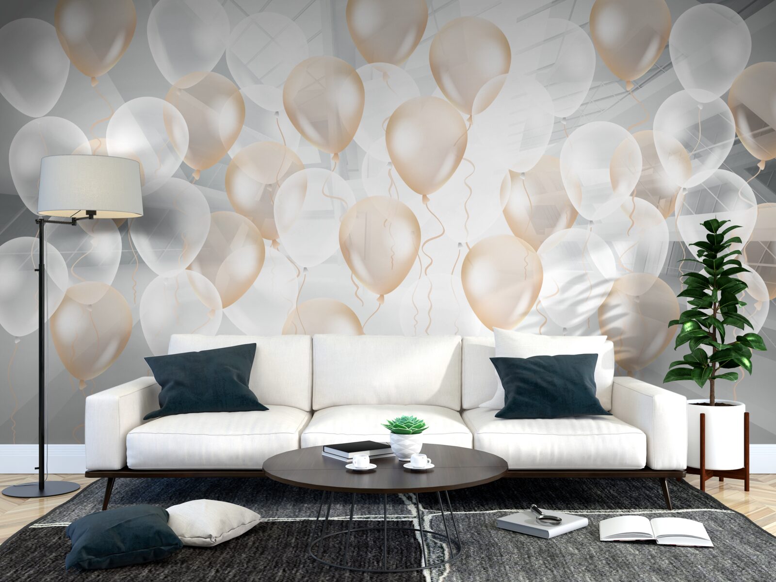 Carta da parati palloncini bianchi e oro