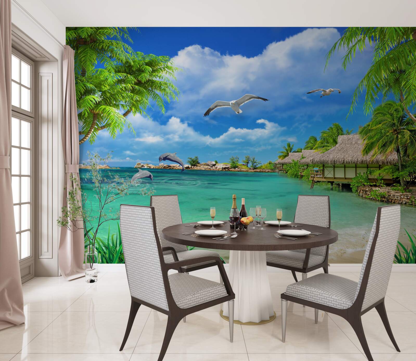 Carta da parati riva tropicale con acqua azzurra