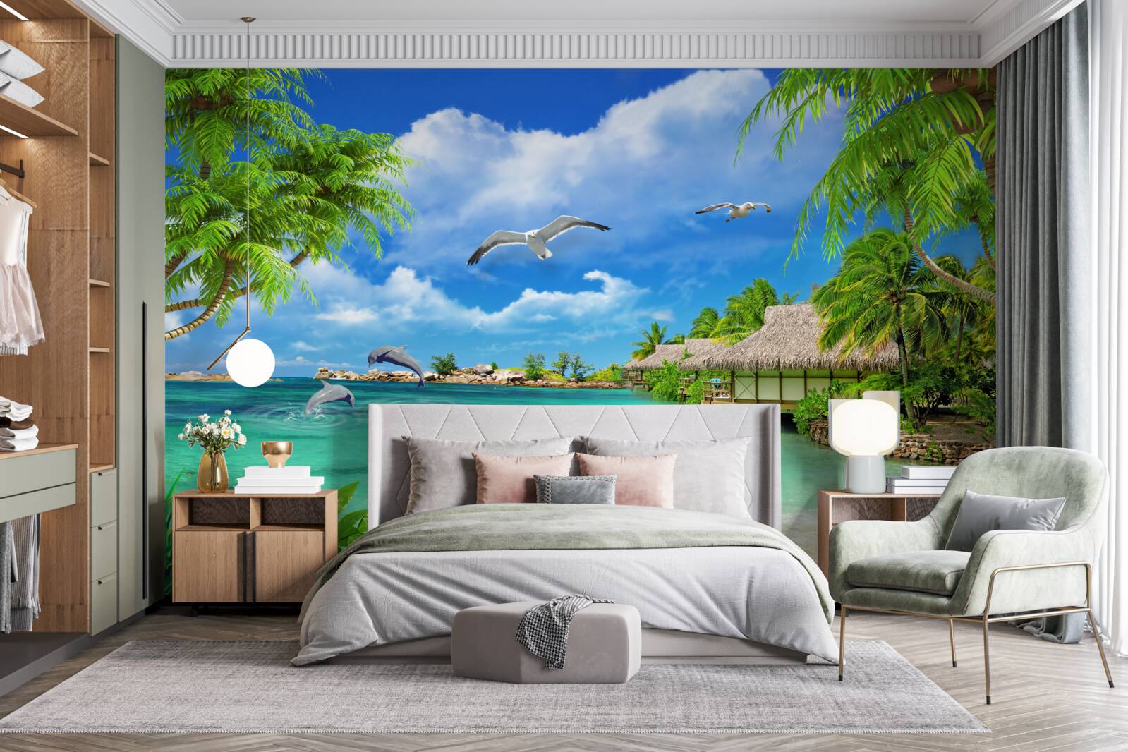 Carta da parati riva tropicale con acqua azzurra