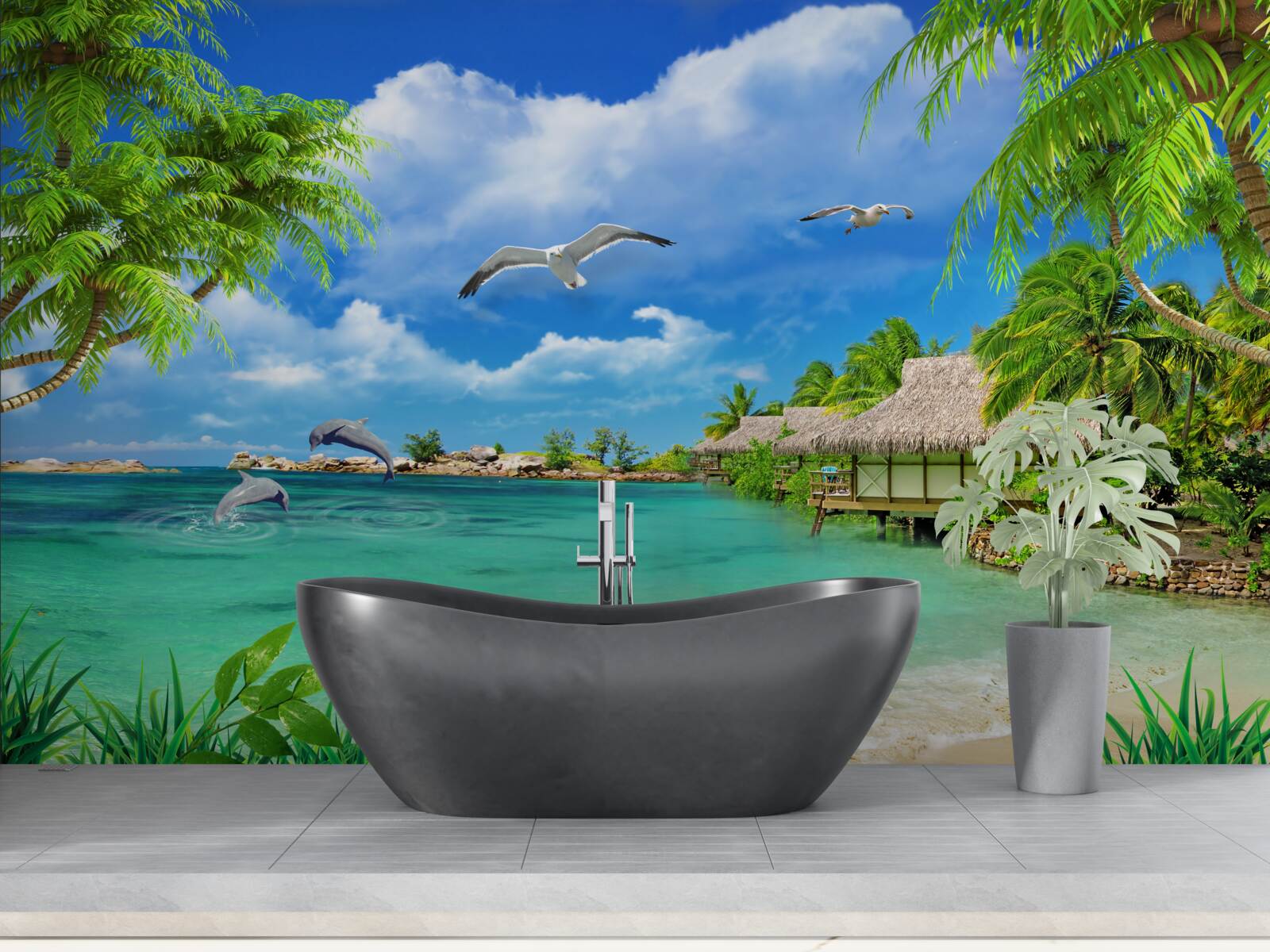 Carta da parati riva tropicale con acqua azzurra