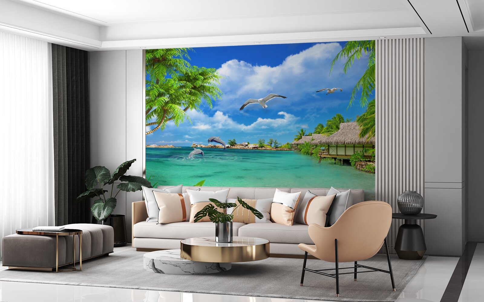 Carta da parati riva tropicale con acqua azzurra