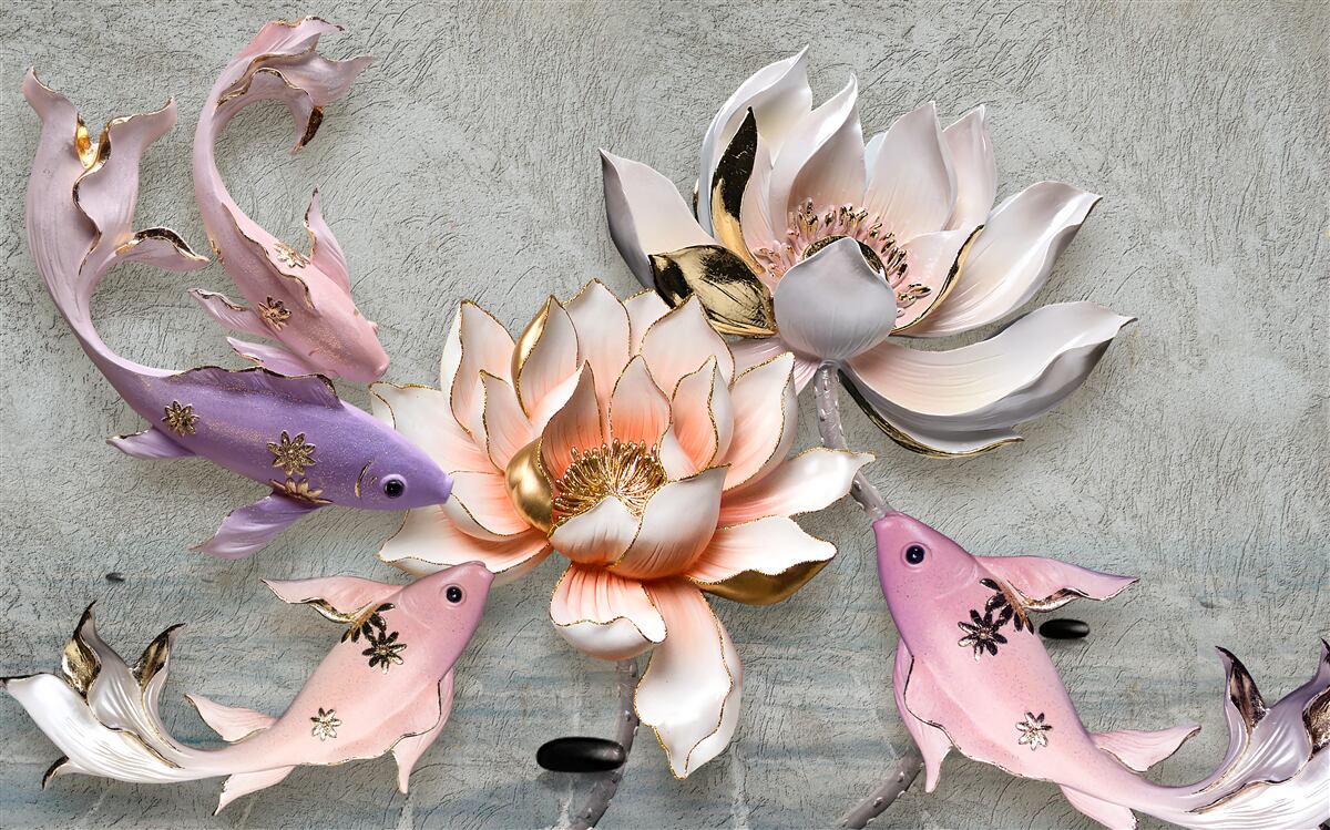 Carta da parati fiori vicino a un lago in cui nuotano i cigni