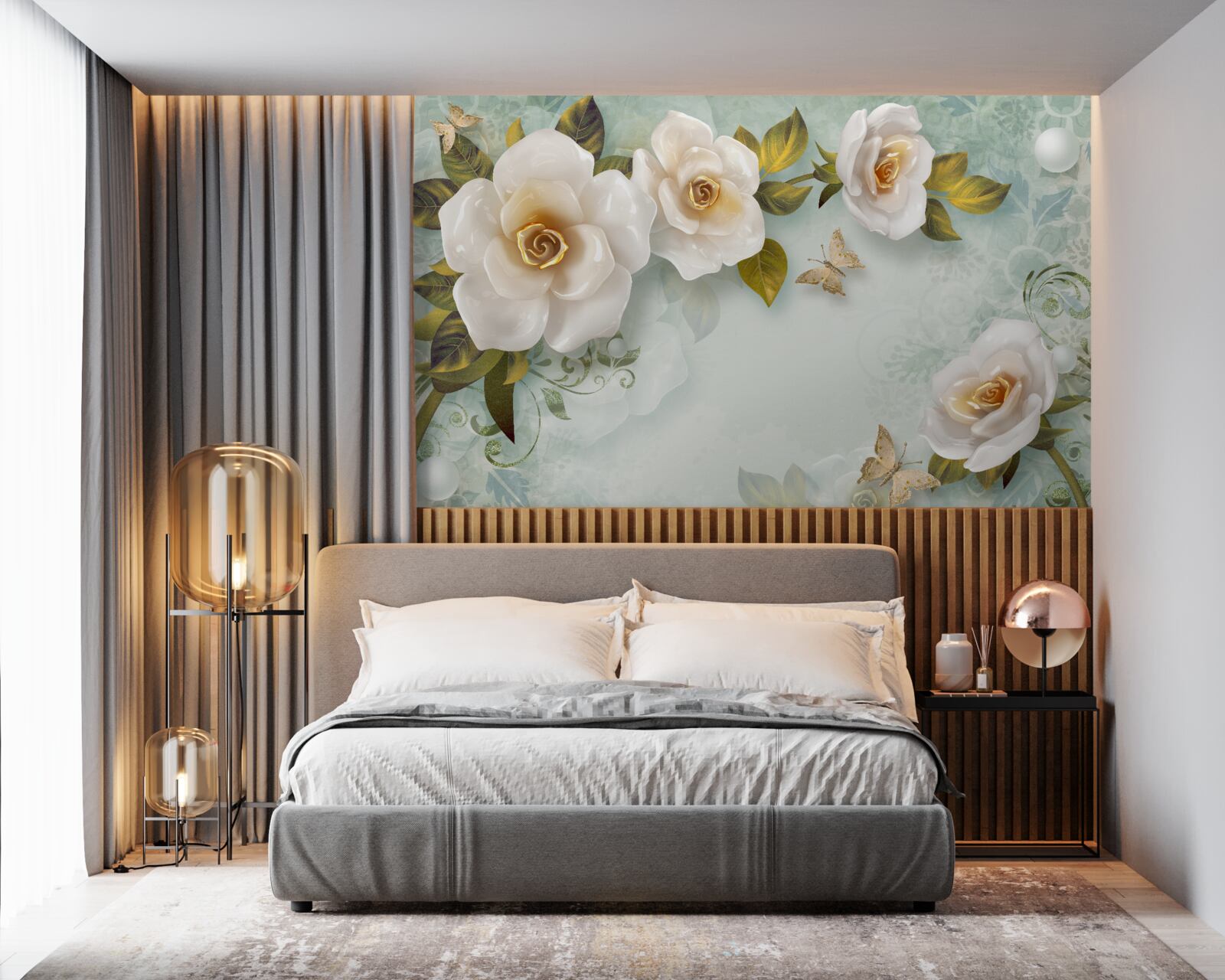Carta da parati rose in lacca beige