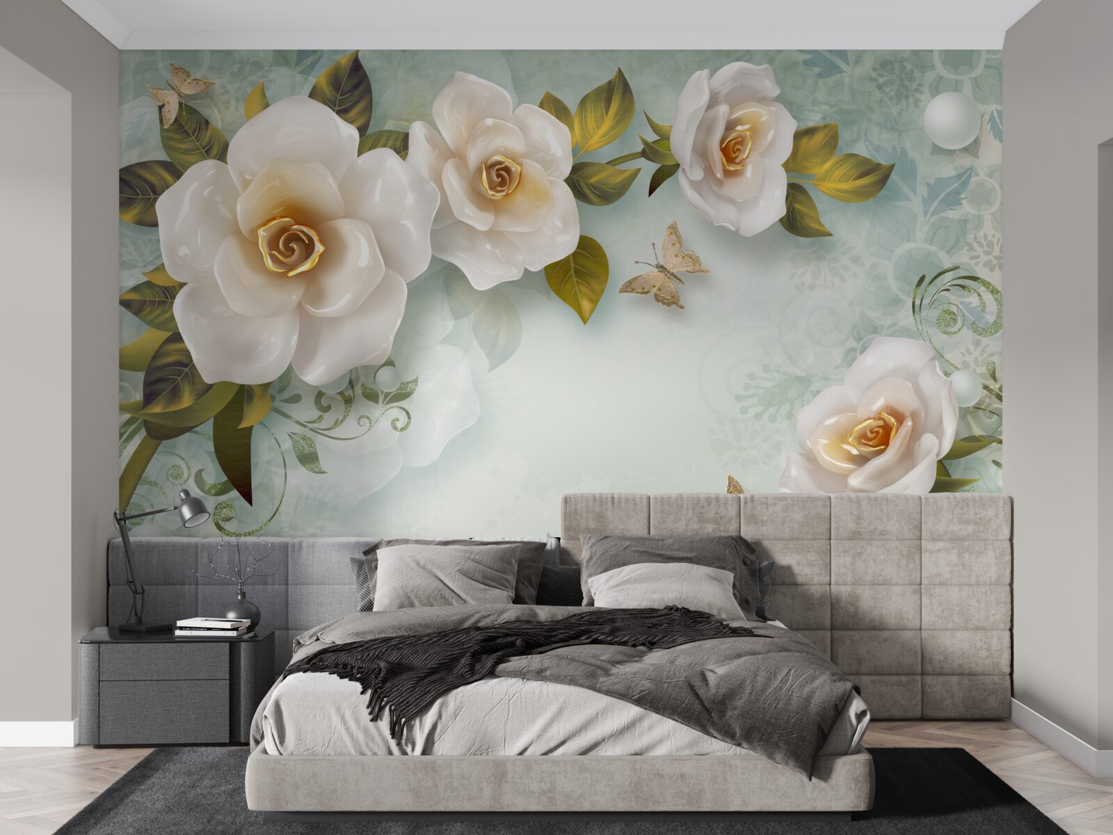 Carta da parati rose in lacca beige