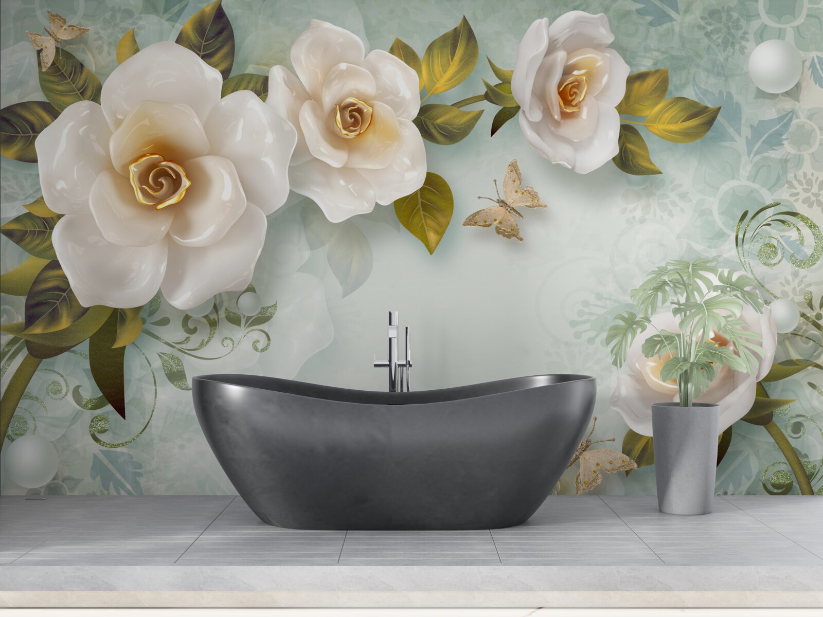 Carta da parati rose in lacca beige
