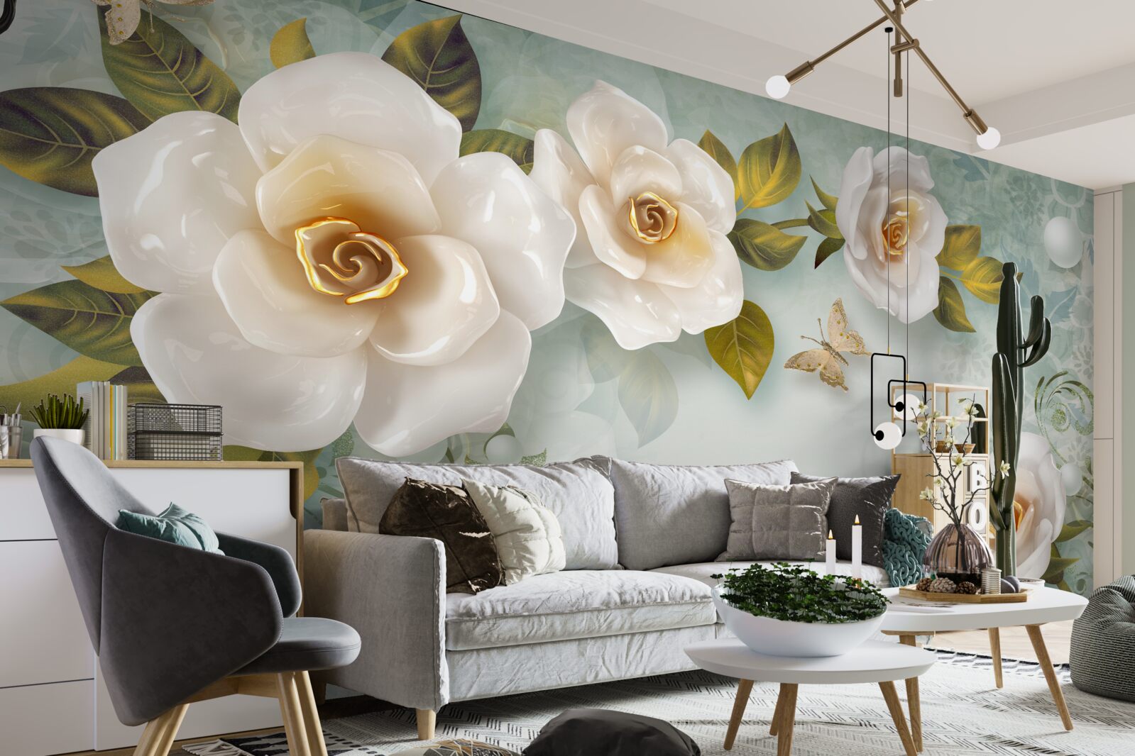 Carta da parati rose in lacca beige