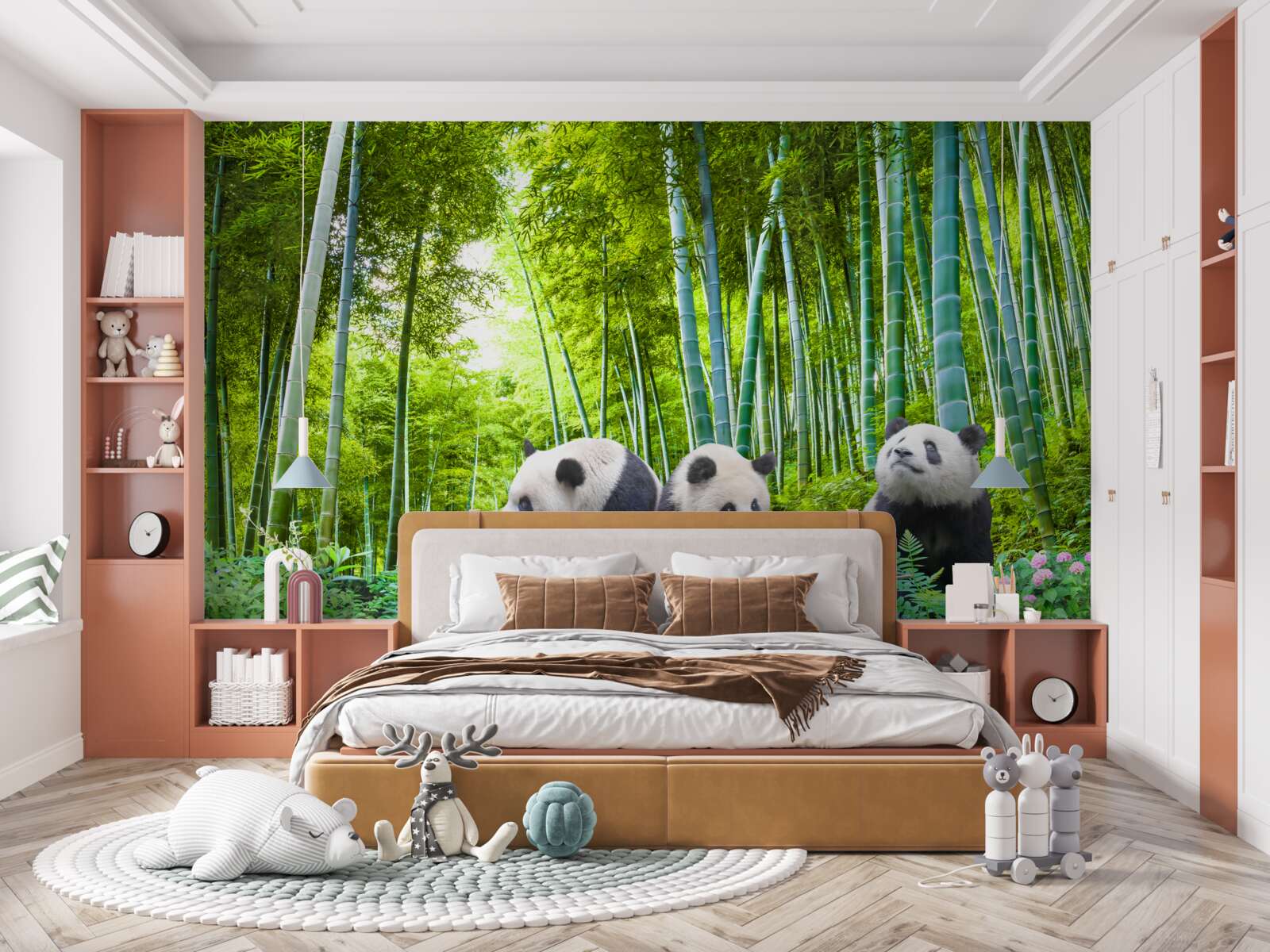 Carta da parati ci sono tre panda nella foresta