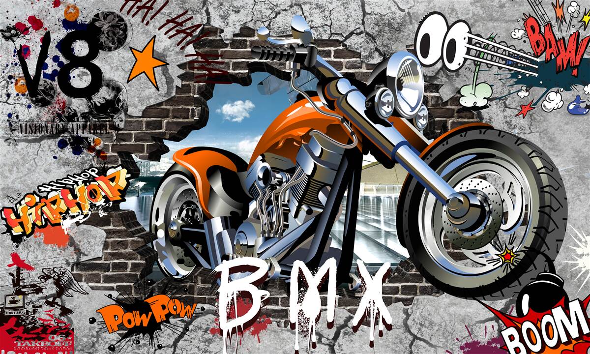 Carta da parati graffiti a forma di motocicletta