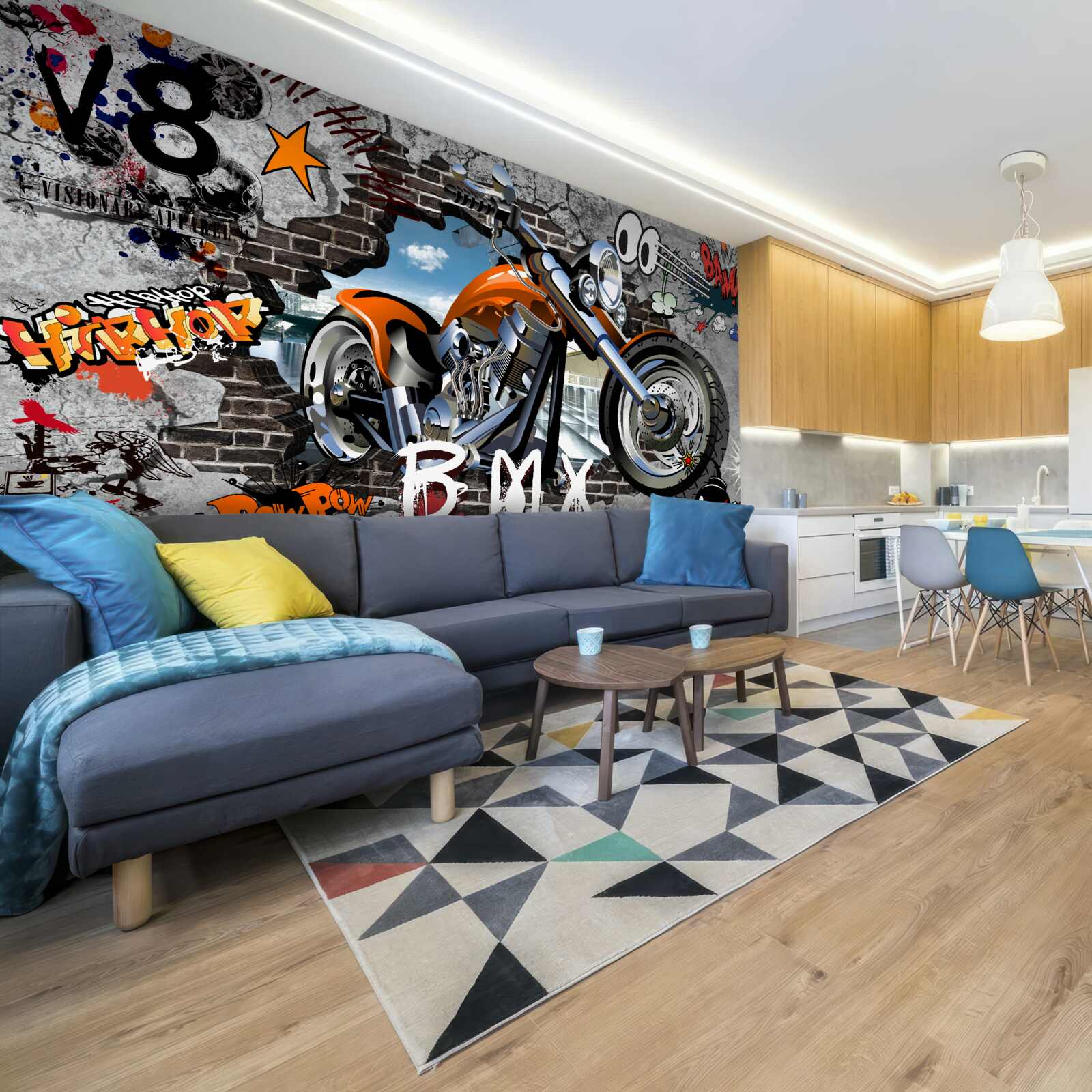 Carta da parati graffiti a forma di motocicletta