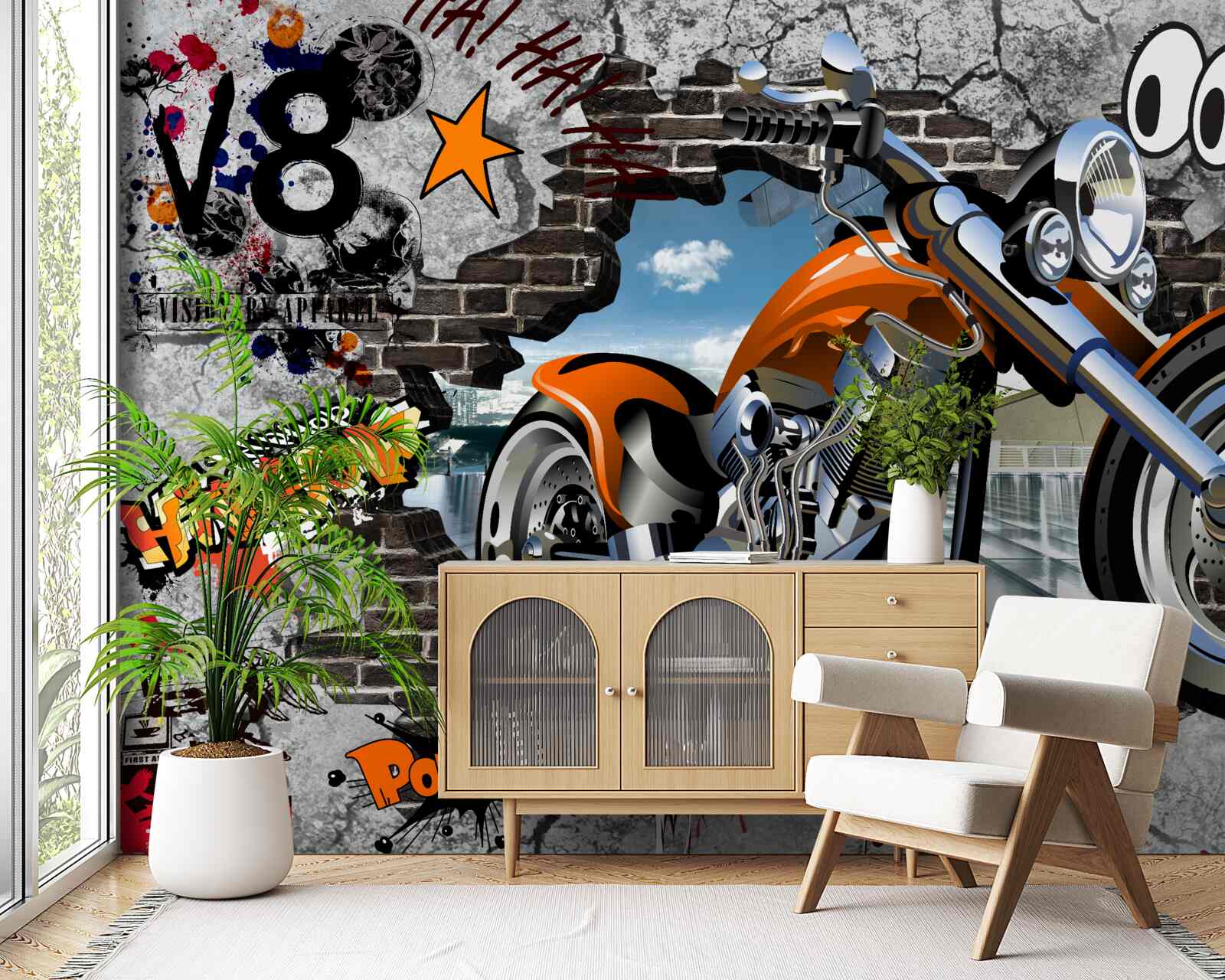 Carta da parati graffiti a forma di motocicletta
