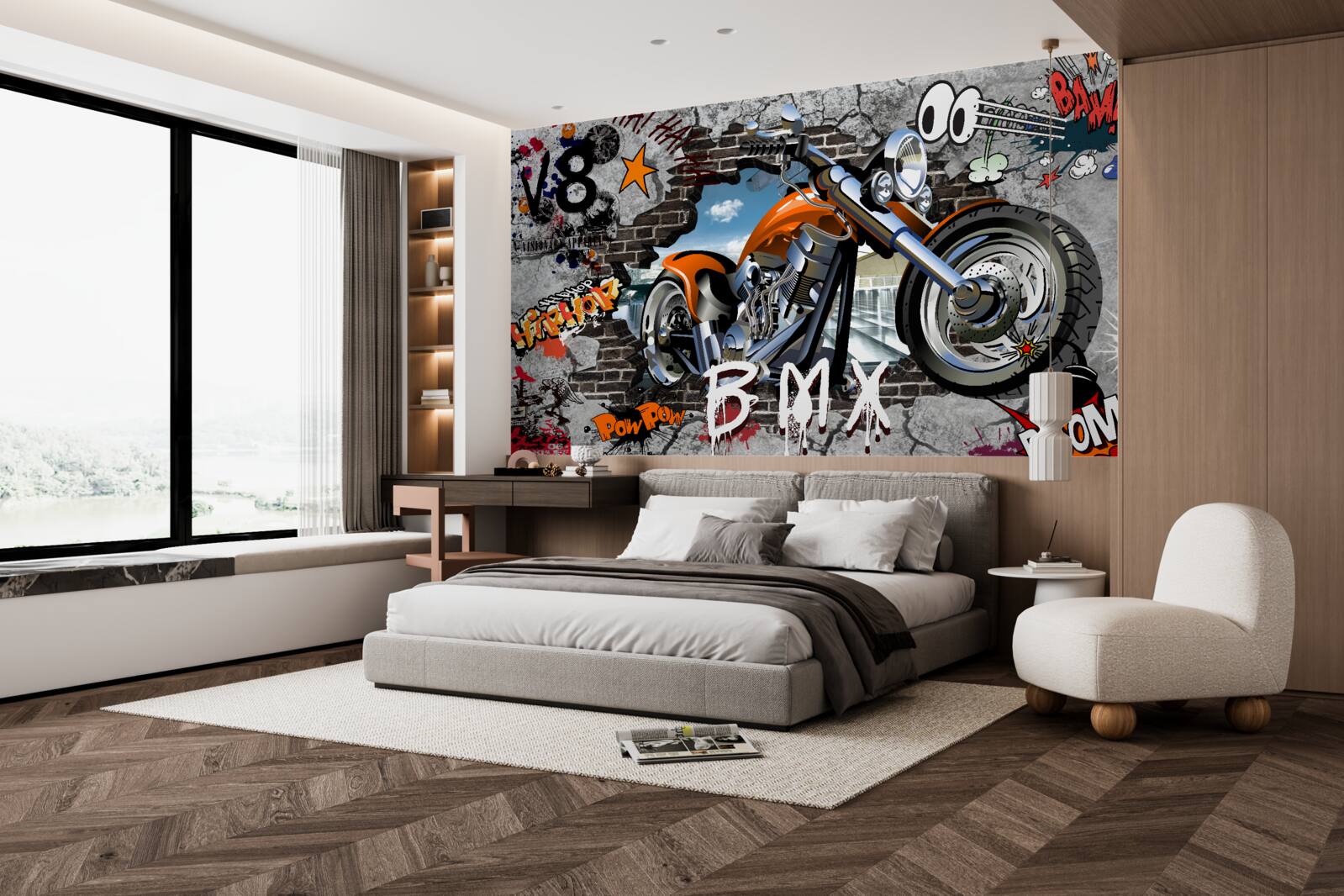 Carta da parati graffiti a forma di motocicletta