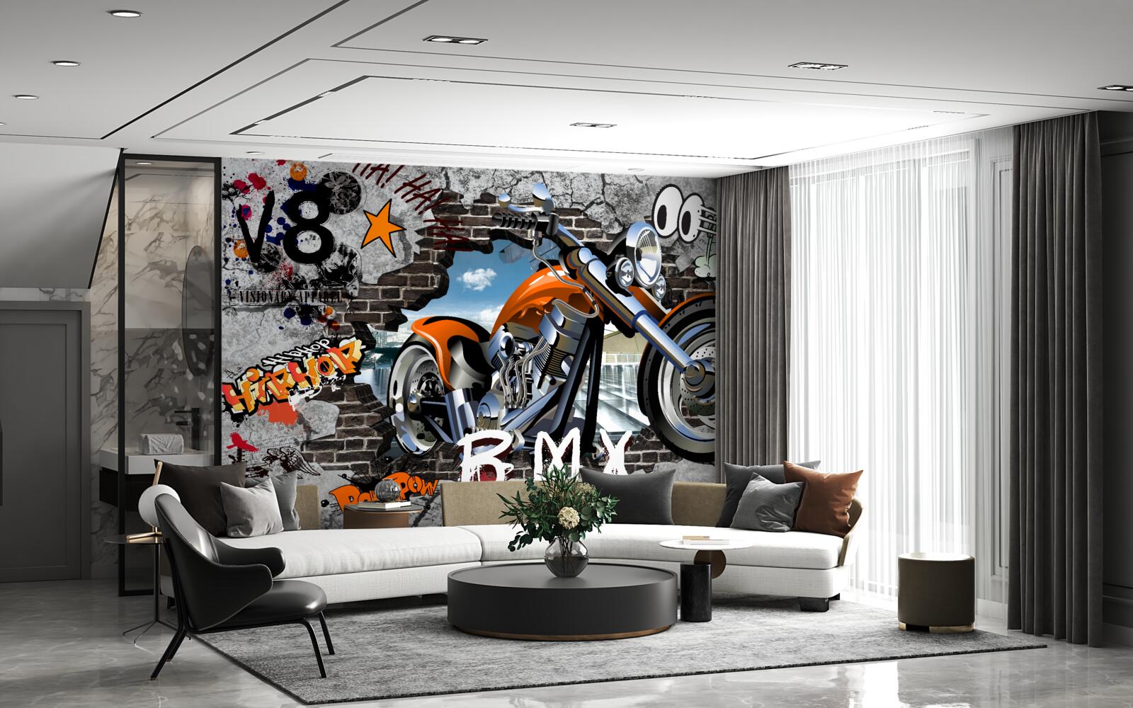 Carta da parati graffiti a forma di motocicletta