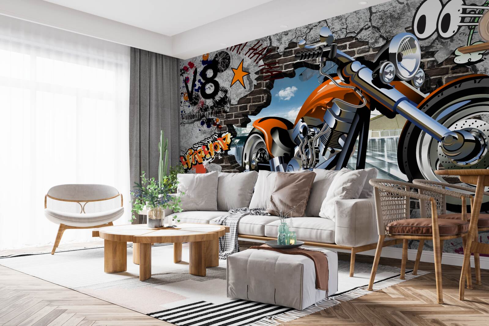 Carta da parati graffiti a forma di motocicletta