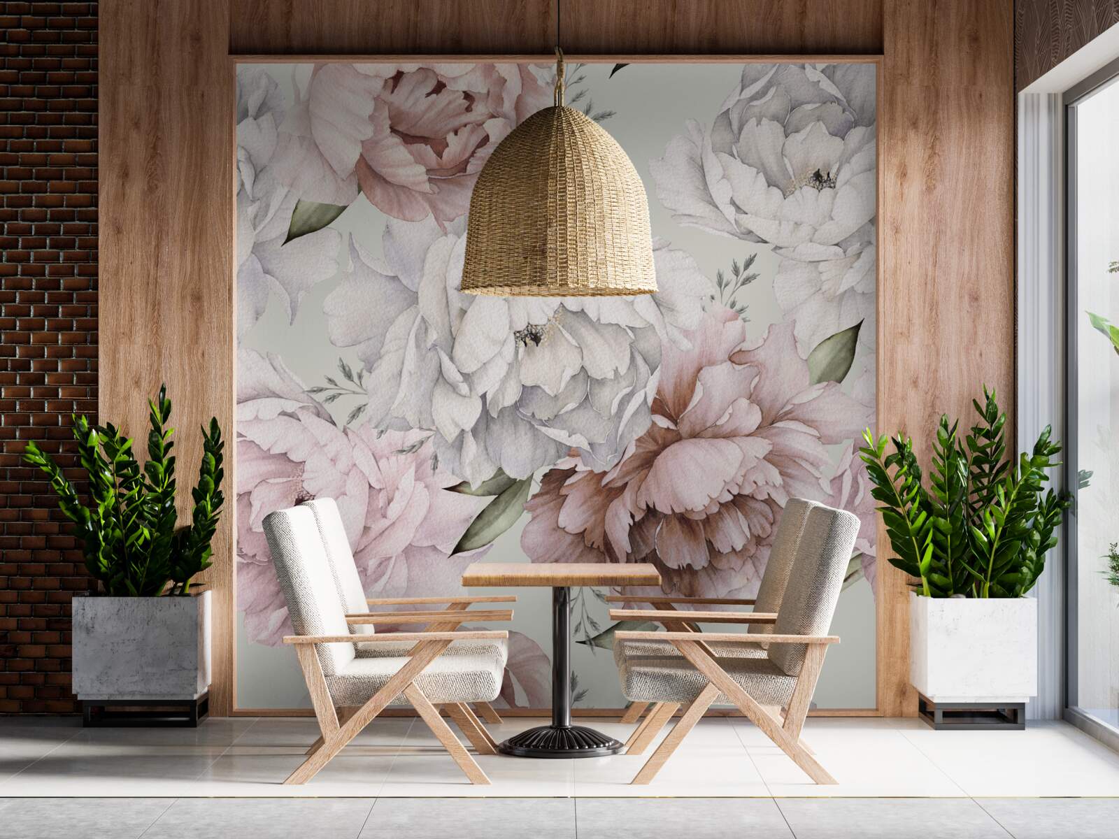 Carta da parati grandi peonie dalle tonalità delicate